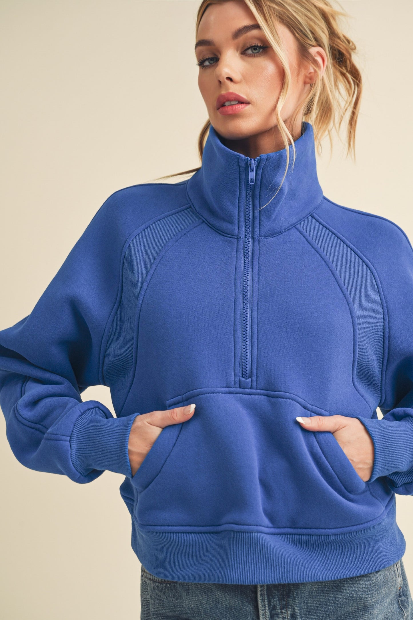 Dove Neck  Half Zip Sweatshirt