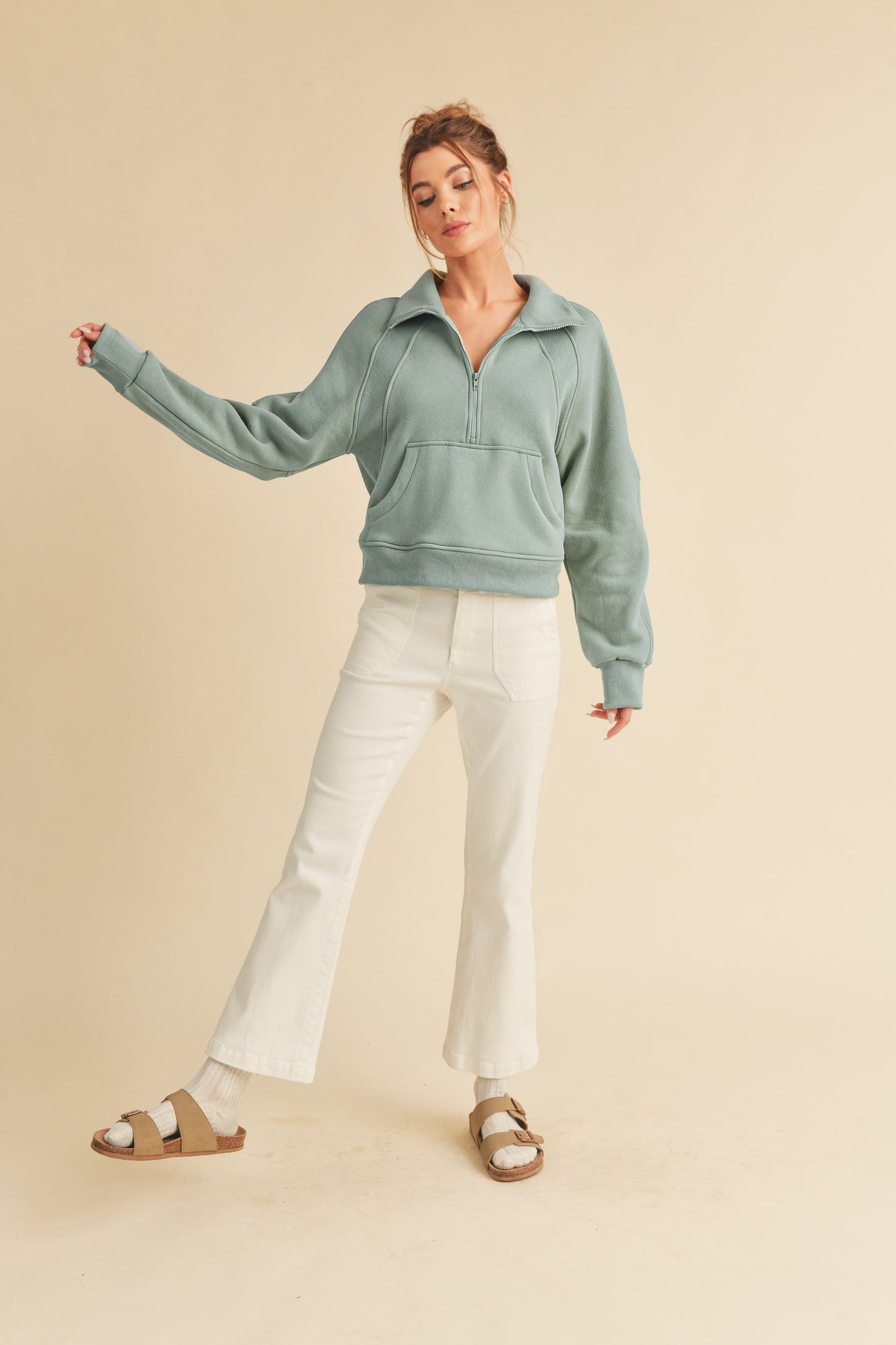 Dove Neck  Half Zip Sweatshirt