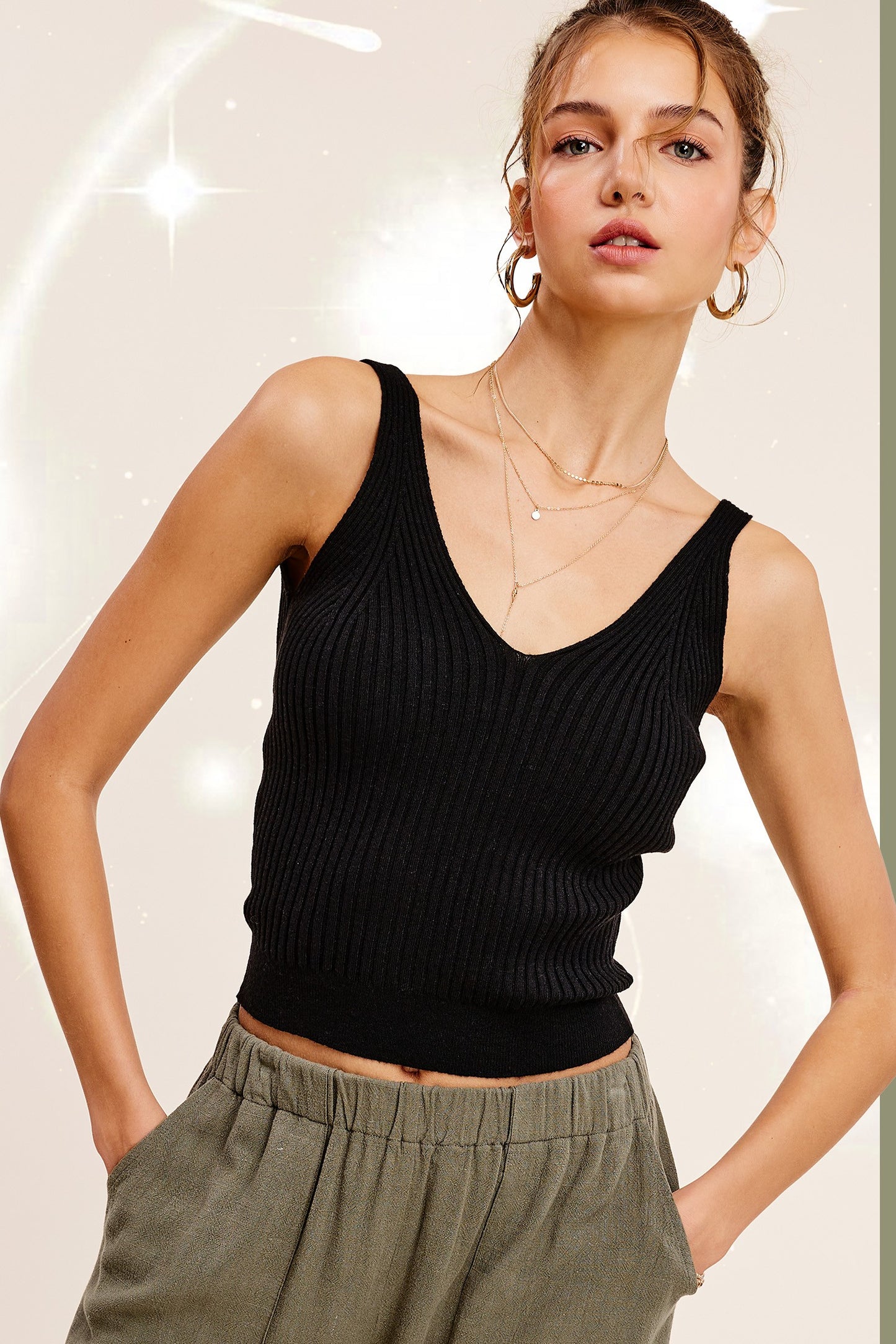 Light Weight Ribbed Knit Sleevless Top