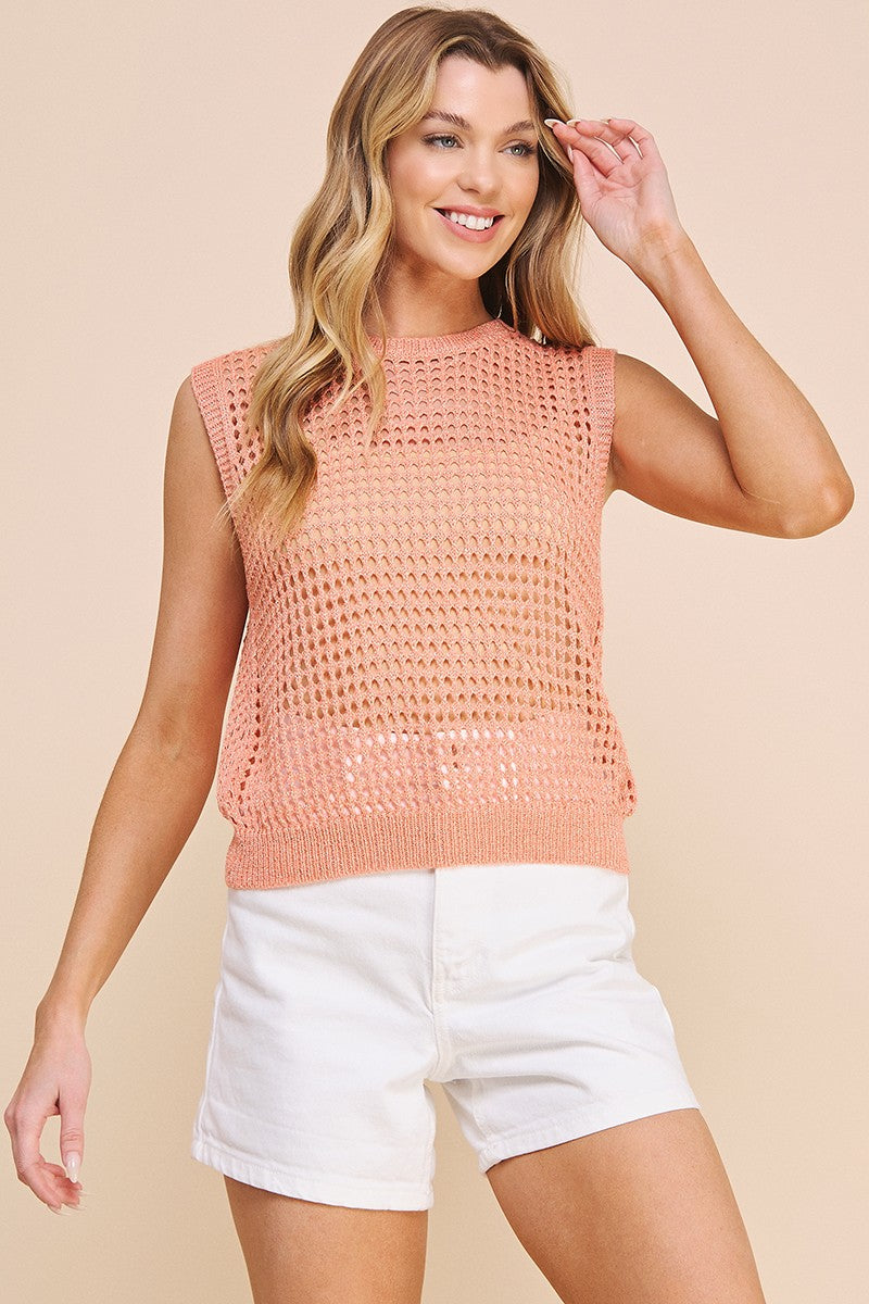 Open Crochet Metallic Sweater Tank