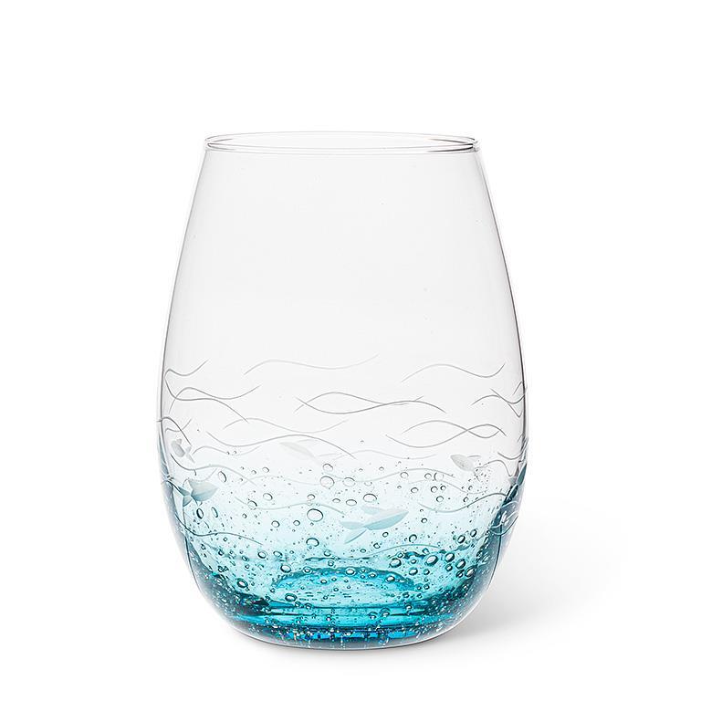 Blue Clear Wine Glass with Fish