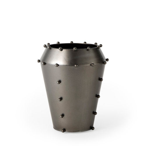 Small Gun Metal Gray Metal W/Studs Vase