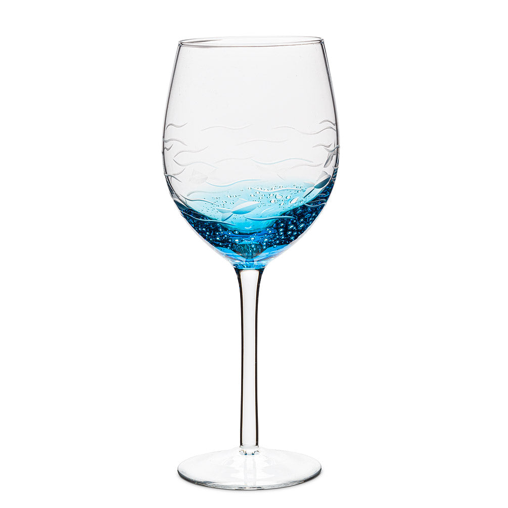 Blue Clear Wine Glass with Fish