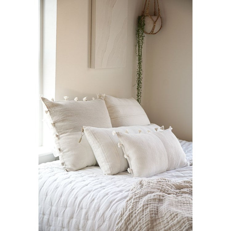 White with Beige Stripes So Soft Linen Pillow